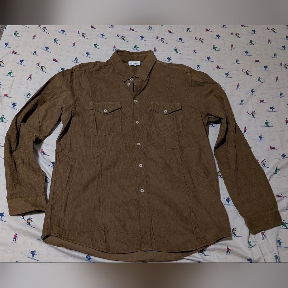 Sezane Octobre-editions Men's Cotton Corduroy Button Down Shirt, XXL, Brown